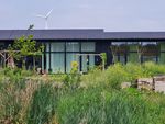 Een woning op het Eemgoed met zonnepanelen en grote ramen, omringd door een bloeiende tuin met gele bloemen en gras.